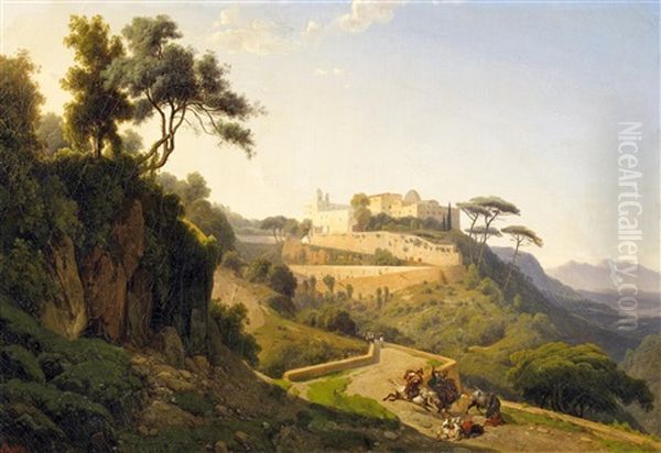 Blick Auf Ein Kloster In Italienischer Hugellandschaft Oil Painting by Louis Auguste Lapito