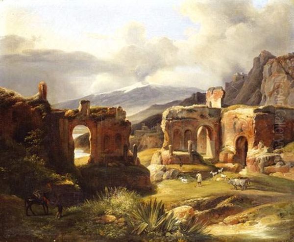 Ruines Antiques Et Bergers Oil Painting by Louis Auguste Lapito