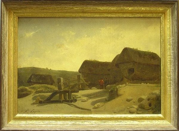 Landscape With Covered Boats Oil Painting by Louis Auguste Lapito