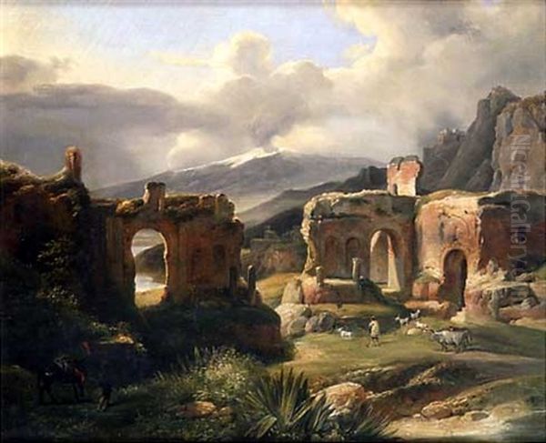 Ruines Antiques Et Bergers Oil Painting by Louis Auguste Lapito