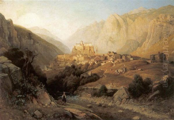 Blick Auf Corte In Korsika Oil Painting by Louis Auguste Lapito