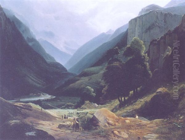 Vue D'unterseen, Berne Oil Painting by Louis Auguste Lapito