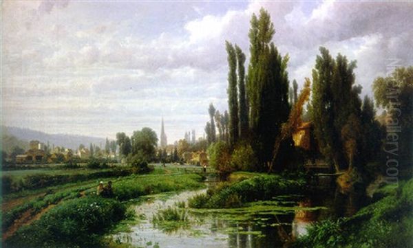 A View Of Lisieux (calvados) Oil Painting by Louis Auguste Lapito