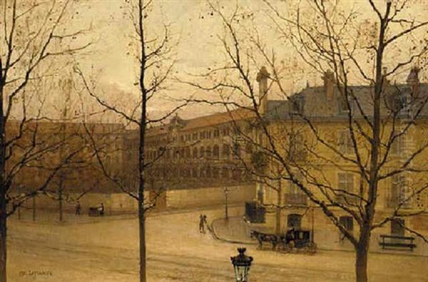 A French Street Scene In Autumn Oil Painting by Charles Laplante