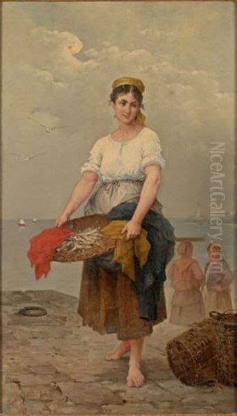 La Marchande De Sardines Oil Painting by Emile-Henri LaPorte