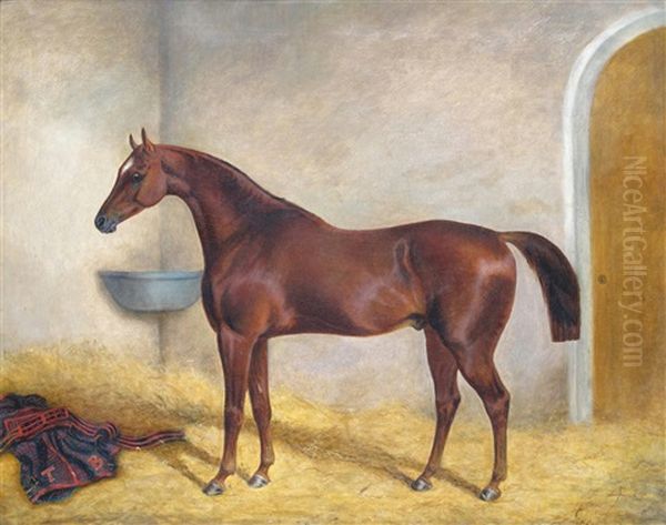 A Hunter In A Stable Oil Painting by George Henry Laporte