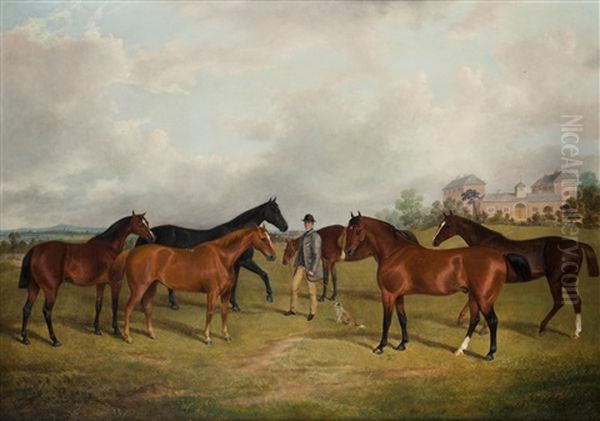 Hunters And Groom In A Paddock Oil Painting by George Henry Laporte