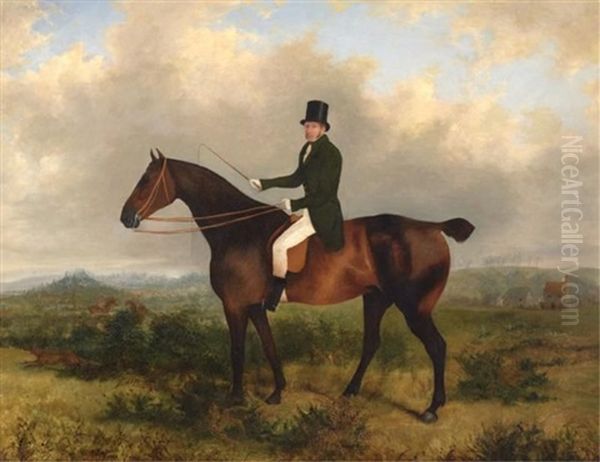 Equestrian Figure, Fox Hunt In Distance Oil Painting by George Henry Laporte