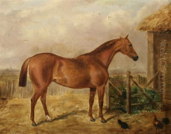 Horse In A Landscape With Chickens by George Henry Laporte