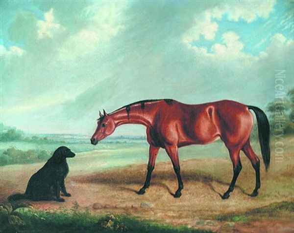 Mare And Dog In A Landscape Oil Painting by George Henry Laporte