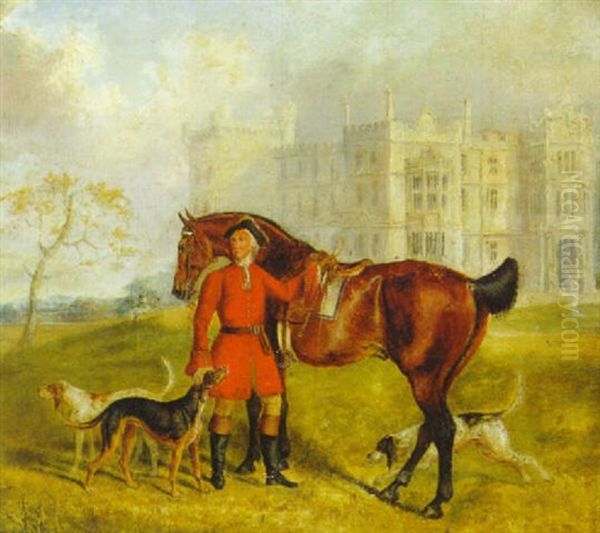 A Huntsman With His Hounds Before Chirchase Castle, Northumberland Oil Painting by George Henry Laporte