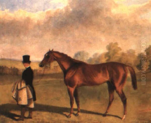 A Chestnut Horse And Groom Oil Painting by George Henry Laporte