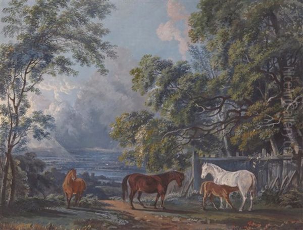 Horses By A Wood In The Moonlight Oil Painting by John Laporte