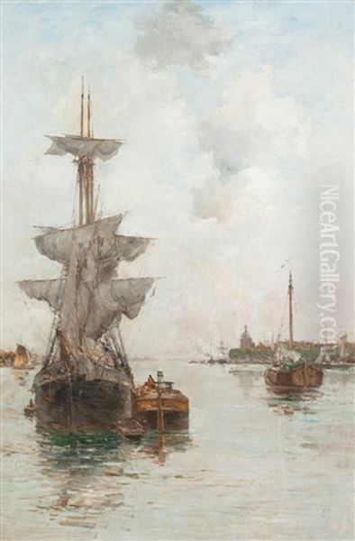 Port Scene Oil Painting by Charles Lapostolet