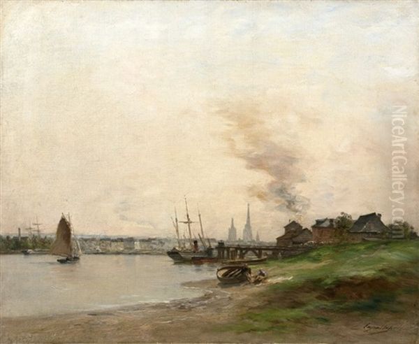 La Seine A Rouen Oil Painting by Charles Lapostolet