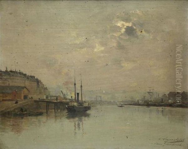 French Harbor Oil Painting by Charles Lapostolet