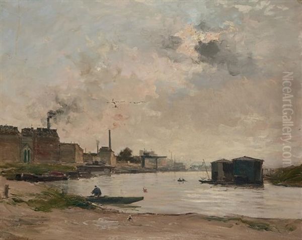 Usine Au Bord De La Seine Oil Painting by Charles Lapostolet