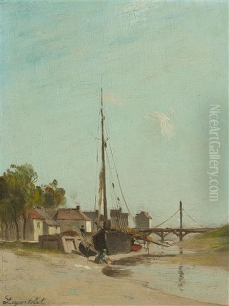 Flusslandschaft Mit Einem Segelboot Oil Painting by Charles Lapostolet