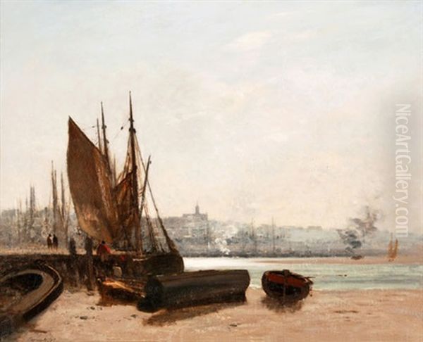 Fischerboote Im Hafen Bei Ebbe Oil Painting by Charles Lapostolet