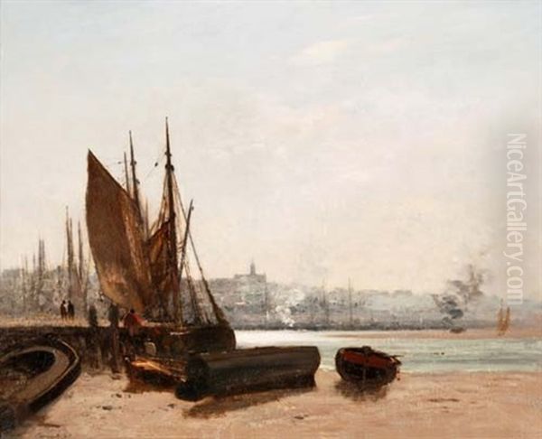 Fischerboote Im Hafen Bei Ebbe by Charles Lapostolet