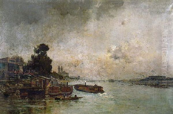 La Seine, Vue Prise Du Pont De Grenelle Oil Painting by Charles Lapostolet