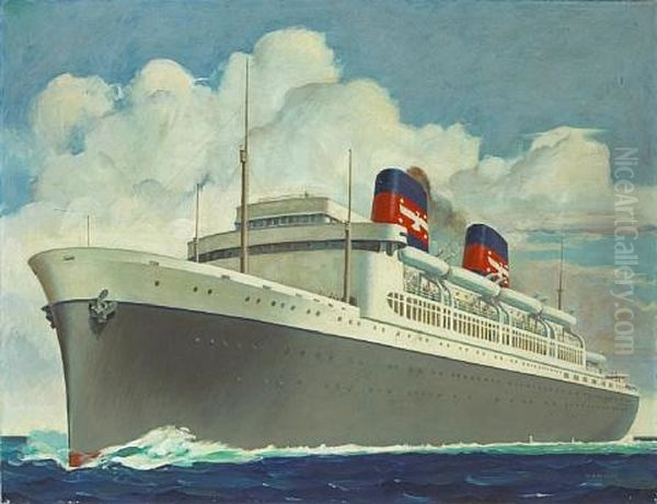 An American President Lines Passenger Ship Oil Painting by Wesley de Lappe