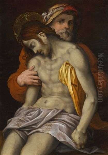 The Dead Christ Mourned By Saint Joseph Of Arimathea Oil Painting by Giovanni Antonio Lappoli