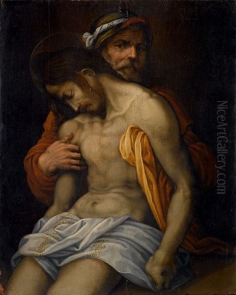 La Christ Mort Soutenu Par Saint Joseph D'arimathie Oil Painting by Giovanni Antonio Lappoli