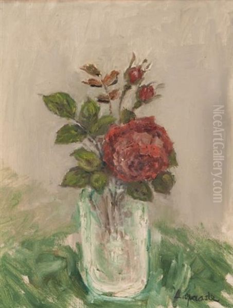 Rose Rouge, Vase Verre Oil Painting by Pierre Laprade