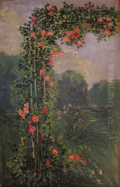 Roses Tremieres Devant Un Parc Oil Painting by Pierre Laprade