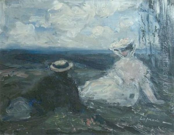 Elegant Couple Seated Before A Verdant Landscape Oil Painting by Pierre Laprade