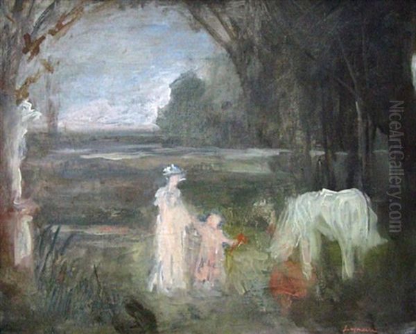 Mere Et Son Enfant Dans Une Clairiere Oil Painting by Pierre Laprade