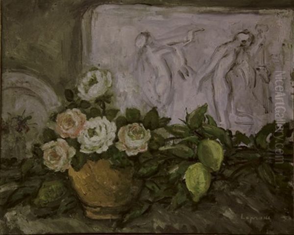 Nature Morte Aux Roses Et Aux Citrons Oil Painting by Pierre Laprade