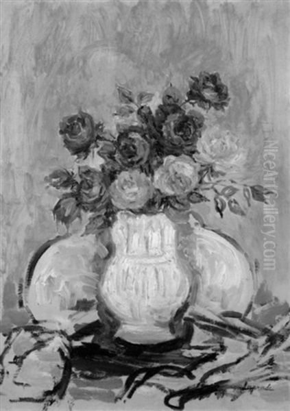 Bouquet De Roses Dans Une Cruche Oil Painting by Pierre Laprade