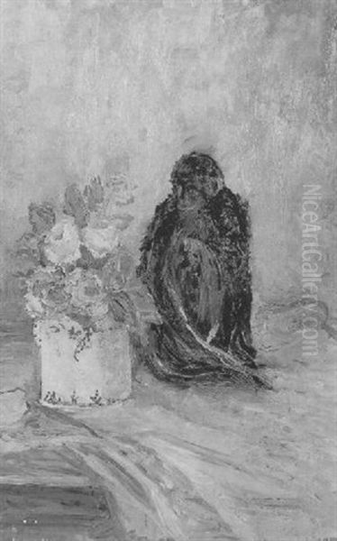 Singe Au Vase De Fleurs Oil Painting by Pierre Laprade