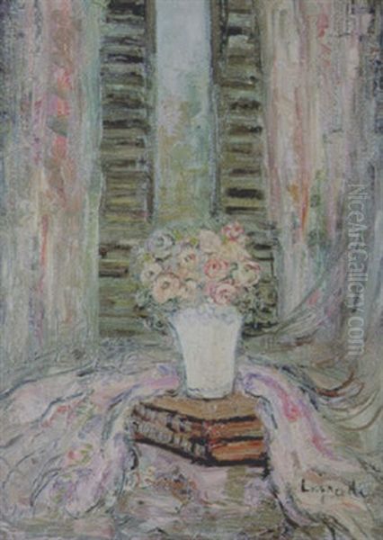 Bouquet De Fleurs Devant La Fenetre Oil Painting by Pierre Laprade