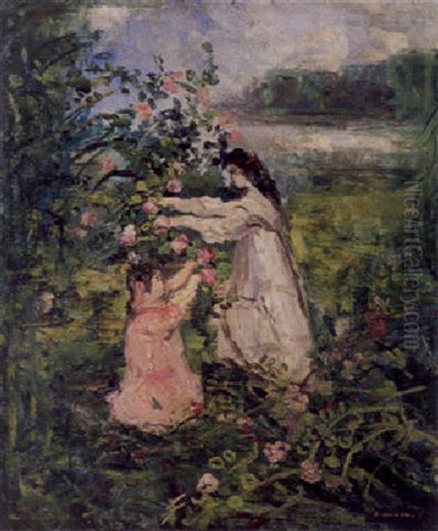 Enfants Aux Fleurs Oil Painting by Pierre Laprade