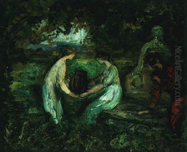 Arlequin E Colombine Dans Un Parc Oil Painting by Pierre Laprade