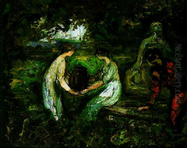 Arlequin Et Colombine Dans Un Parc Oil Painting by Pierre Laprade