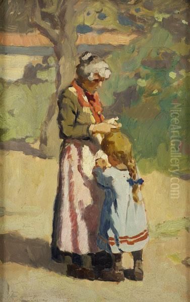 Le Coccole Della Nonna Oil Painting by Adolfo Belimbau