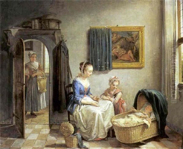 Scene Familiale Oil Painting by Willem Joseph Laquy