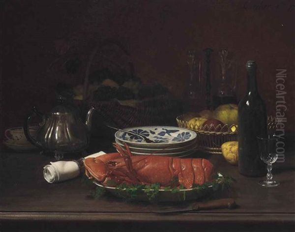 Lobster For Dinner Oil Painting by Jules Larcher