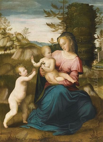 The Madonna And Child In A Landscape With The Infant Saint John The Baptist Oil Painting by Giovanni Di Lorenzo Larciani