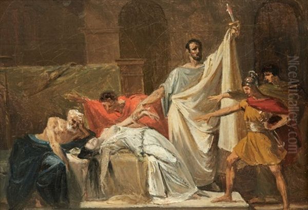 Le Serment De Brutus Apres Le Suicide De Lucrece Oil Painting by Pierre Jerome Lardon