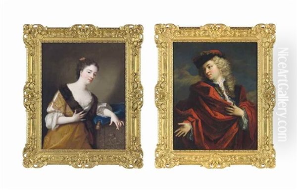 Portrait Of A Lady, Half-length; And Portrait Of A Gentleman, Half-length Oil Painting by Nicolas de Largilliere