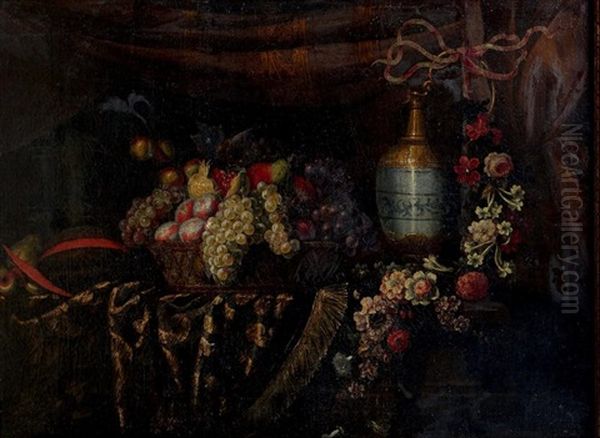 Nature Morte Au Tapis Et A La Corbeille De Fruits Oil Painting by Nicolas de Largilliere