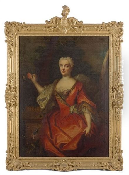 Portrait De Dame De Qualite Portant La Miniature De Son Bien Aime Oil Painting by Nicolas de Largilliere