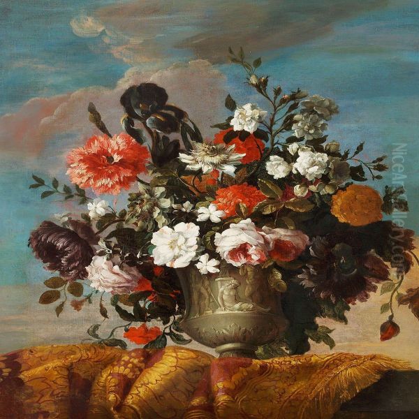 Flowers In A Greek Vase Oil Painting by Jean-Baptiste Ii Belin