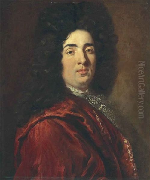 Portrait Of A Gentleman, Bust-length, In A Red Coat Oil Painting by Nicolas de Largilliere