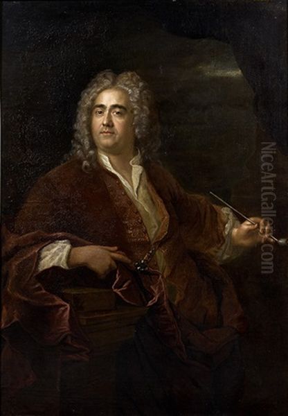 Portrait D'homme Accoude Sur Un Entablement De Pierre Oil Painting by Nicolas de Largilliere